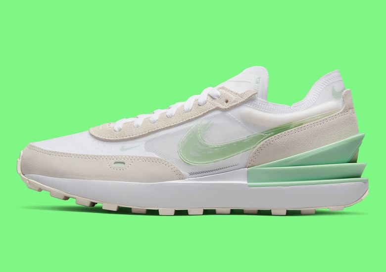 Embroidered Swooshes In Mean Green Highlight This Nike Waffle