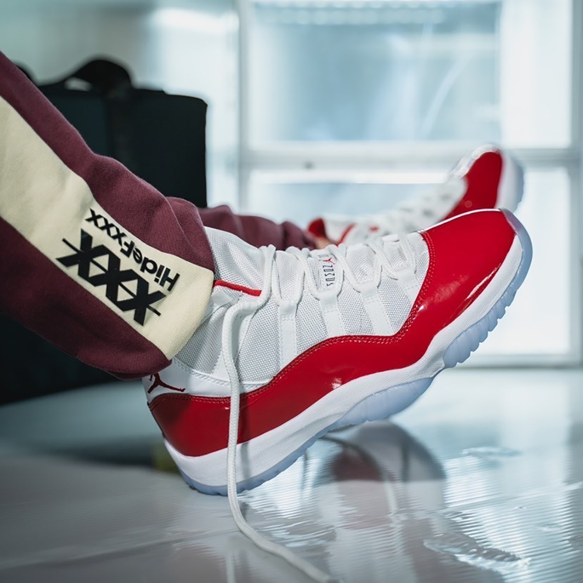 jordan 11 cherry on feet