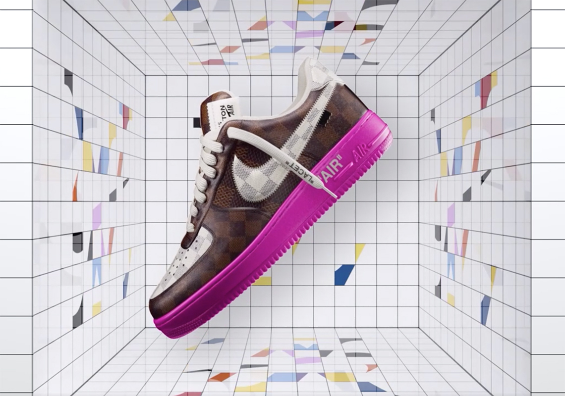 Nike Air Force 1 Low shoes signed by Virgil Abloh on display at