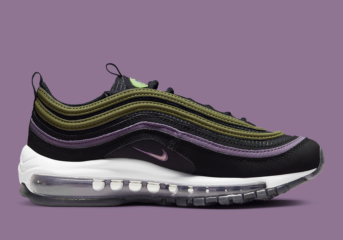 purple white and green air max 97