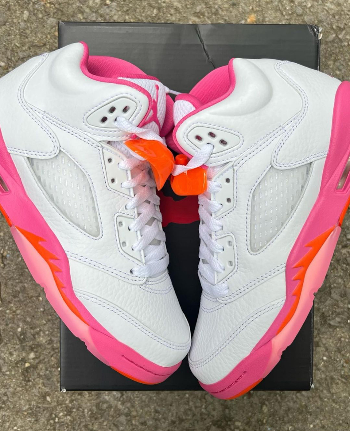 pink and white jordans size 5