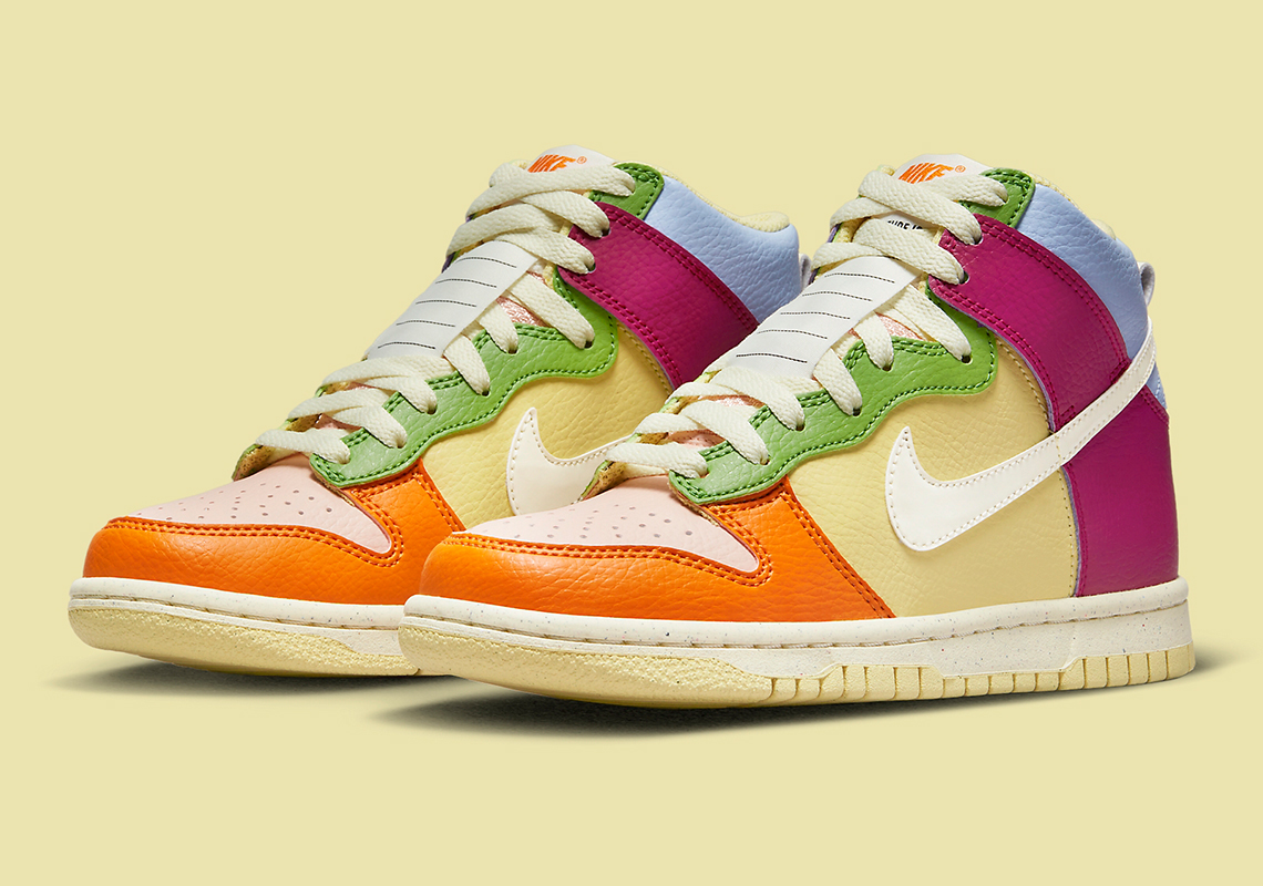 This Multi-Colored Kid's Nike Dunk High Features Notebook Paper Laces Covers