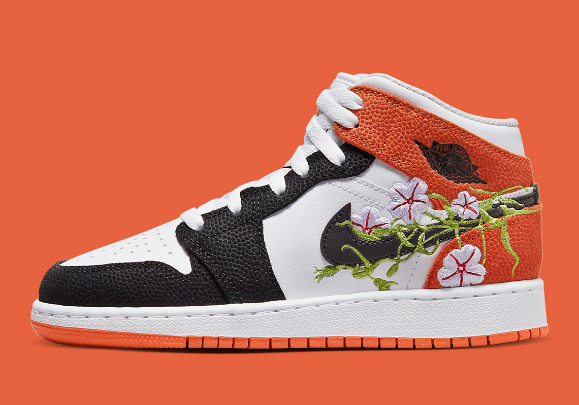 bias Ie flower Air Jordan 1 Mid Black Orange White DQ8390-100 | SneakerNews.com