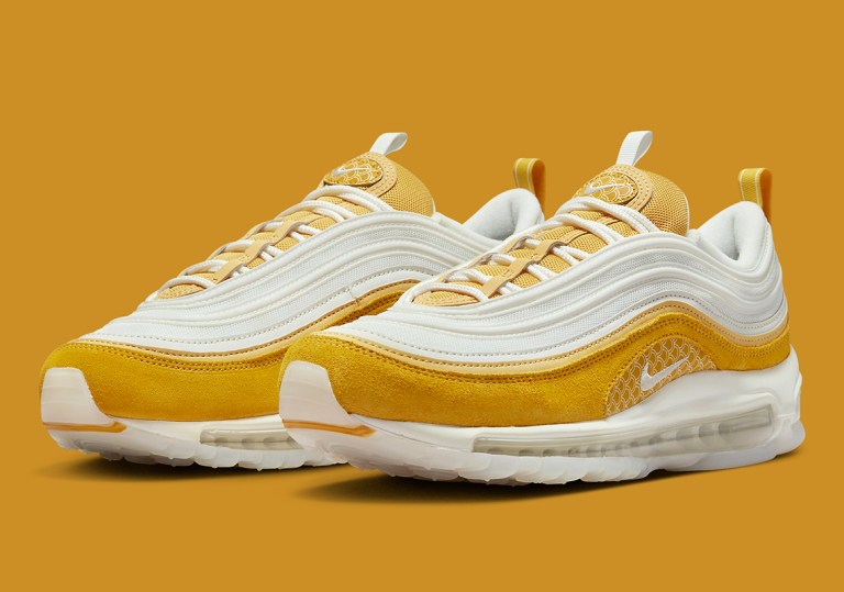 Nike Air Max 97 Premium Koi White Yellow Suede DQ9011-100 Men\'s Size 8.5 Nike Air Max 97 PRM Premium Koi Summit Yellow Shoes DQ9011  main image 4