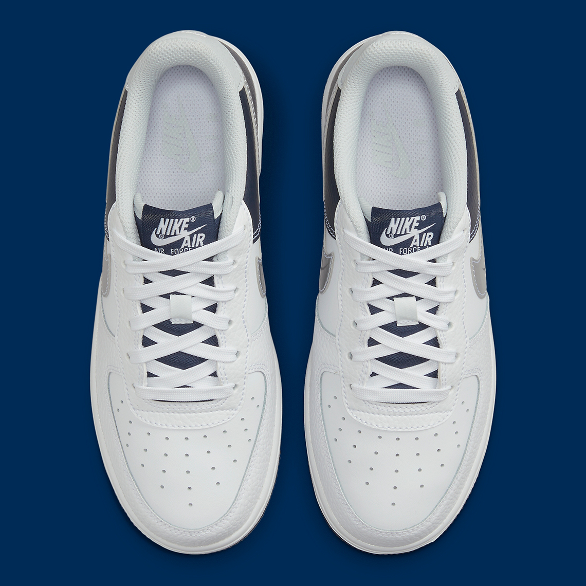 Nike Air Force 1 Low Gs White Silver Navy Dq6048 100 2