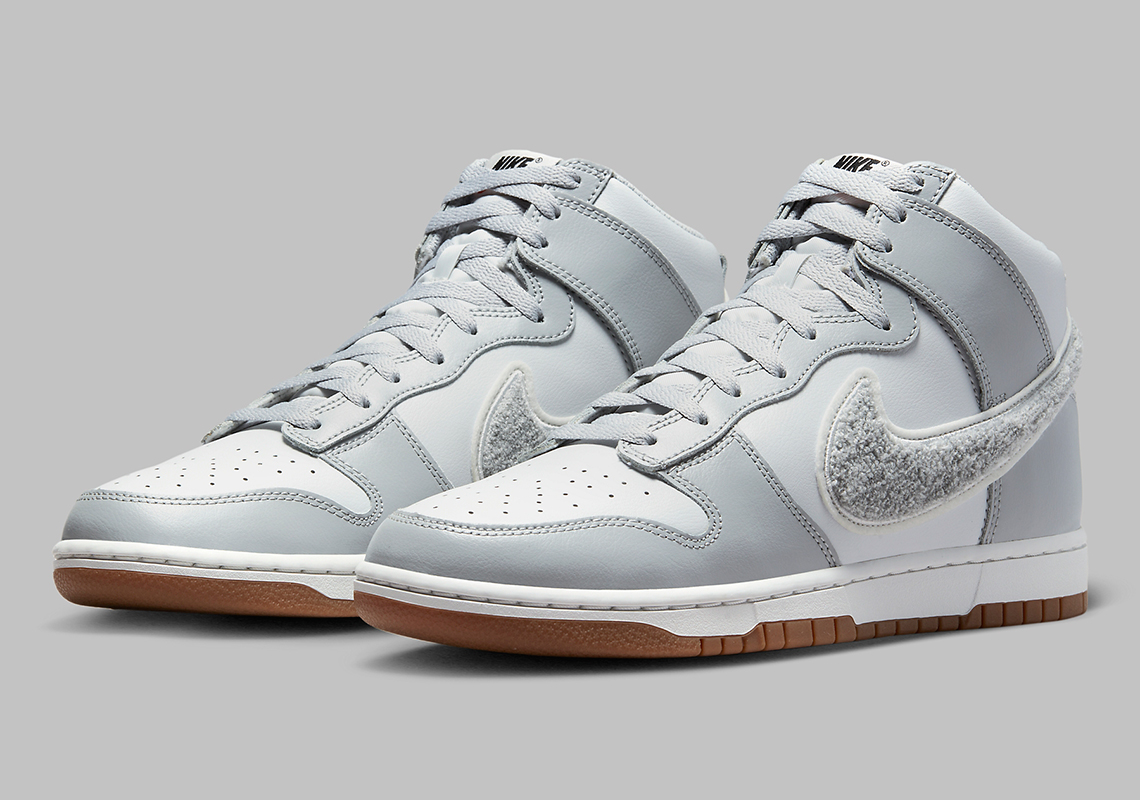 The Nike Dunk High "Chenille" Appears In Classic Grey And Gum