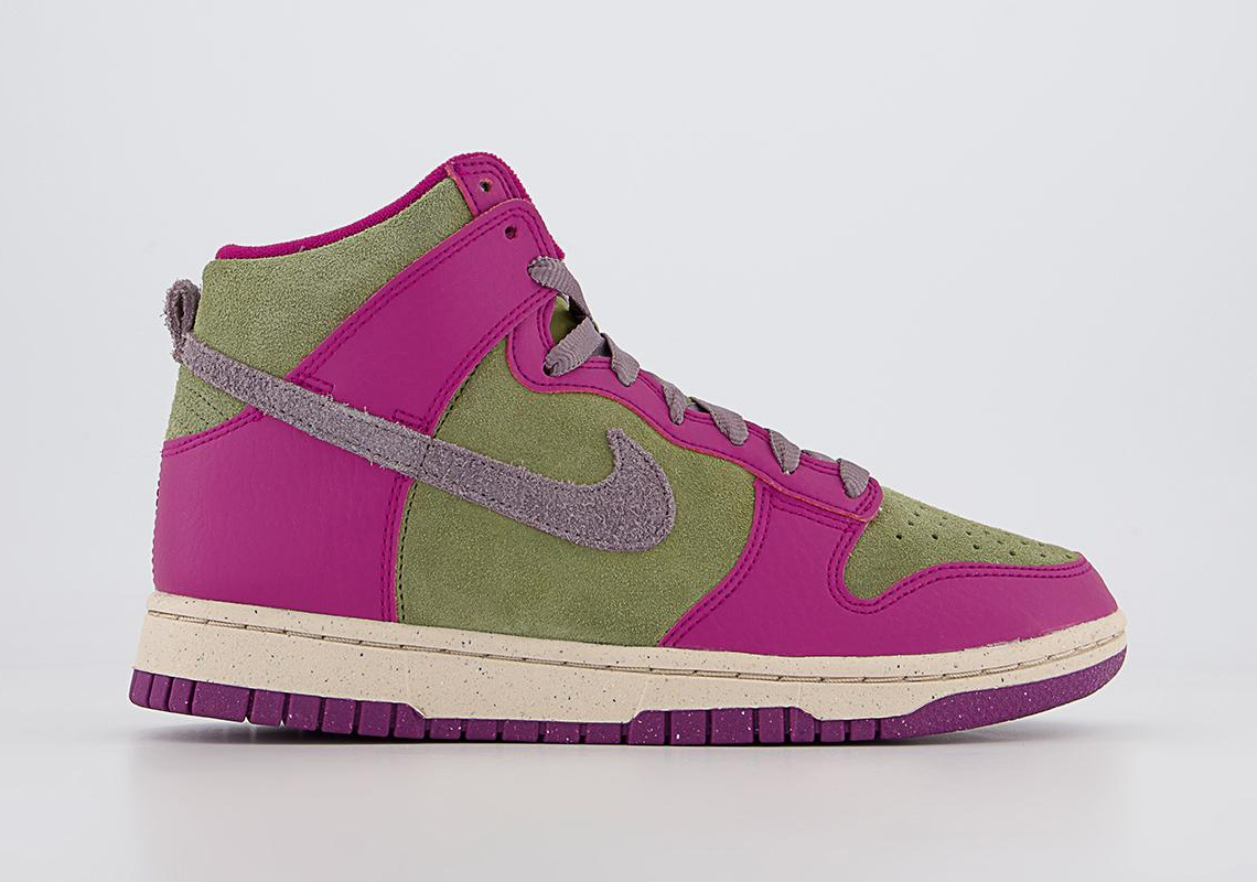 The Nike Dunk High Combines Plum And Olive Tones