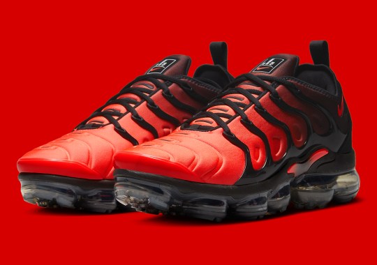 A Red to Black Gradient Extends Across The Latest Nike Vapormax Plus