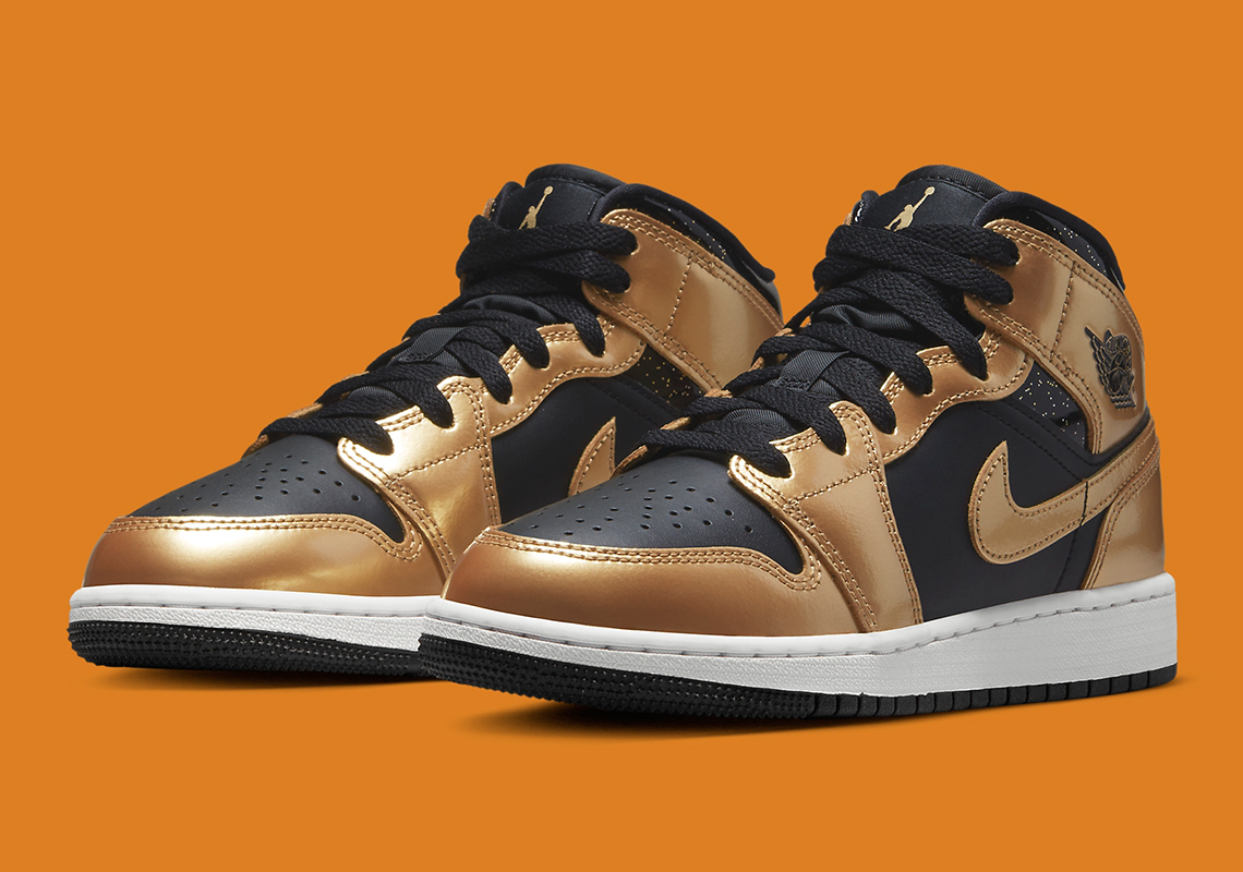 Metallic Gold Panels Upgrade This Kids Air Jordan 1 Mid