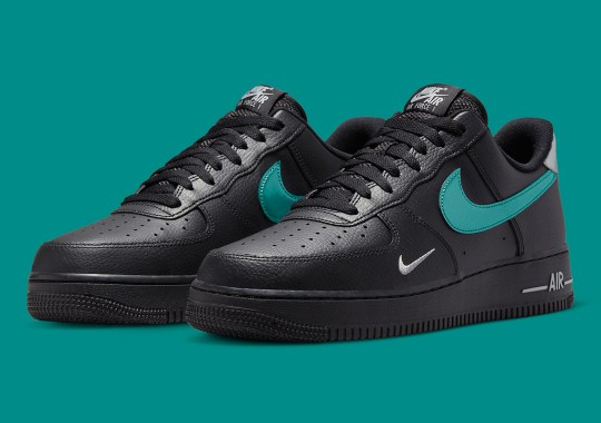 Teal And Silver Accents Embolden This Jet Black Nike Air Force repair 1 Low