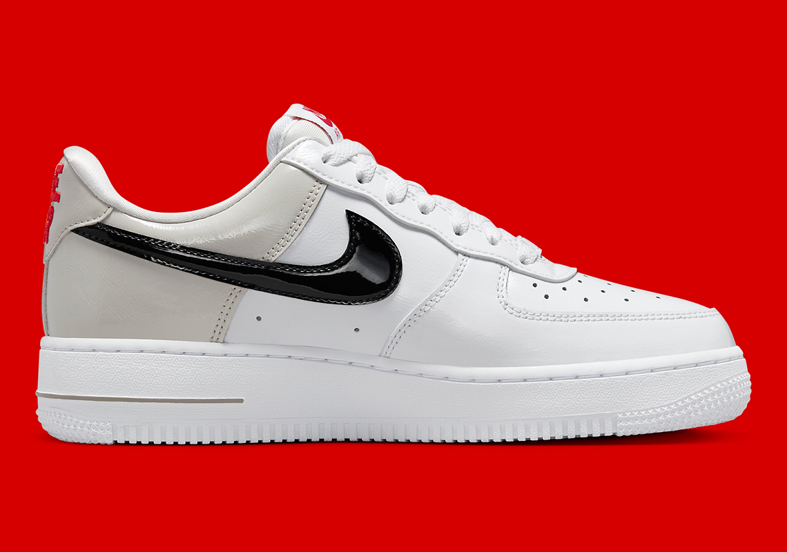 Nike Air Force 1 ‘82 Low, Patent Leather Heel , Back, and Swoosh, Mens 11.5