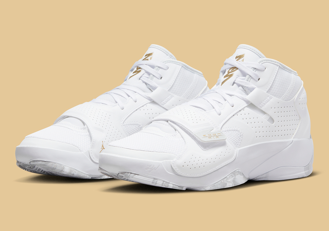 The Jordan Zero Gravity Arriving in Yellow and Purple Lifts Off In Elegant White And Gold