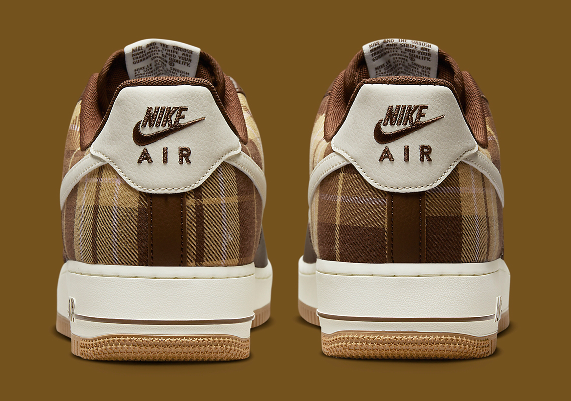 MENS NIKE AIR FORCE 1 07 LX PLAID CACAO WOW BROWN-IVORY SZ 8 [DV0791-200]