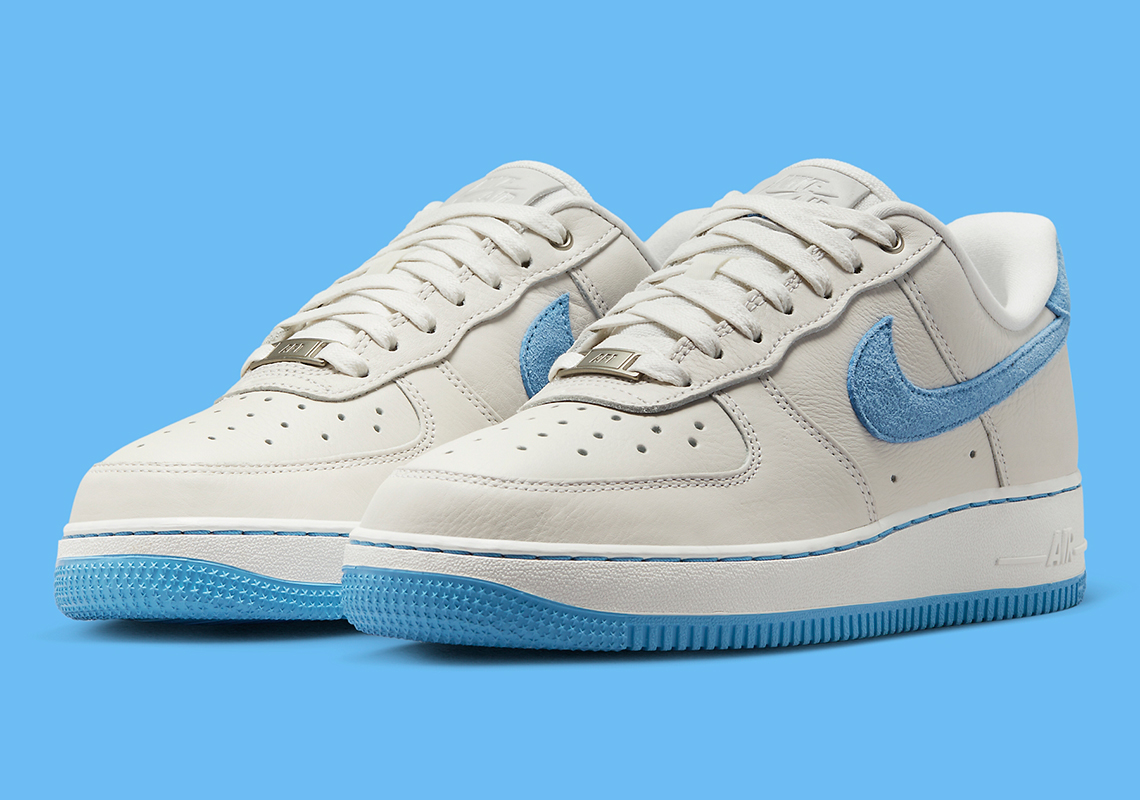 tan blue and white air force ones
