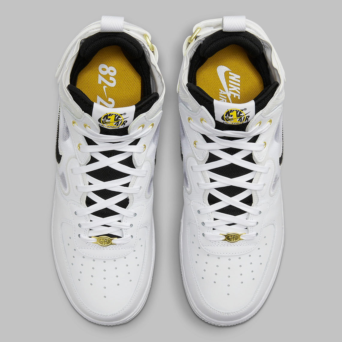 nike buy air force 1 mid react 40th anniversary white black yellow ochre metallic gold dq7668 100 1