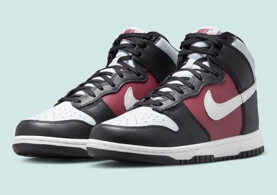 A Mix Of Black, White, And Maroon Appears On The Nike Dunk High