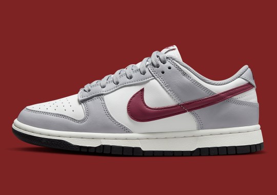 Seldom Burgundy Accents Liven This "Grey/White" Nike Dunk Low