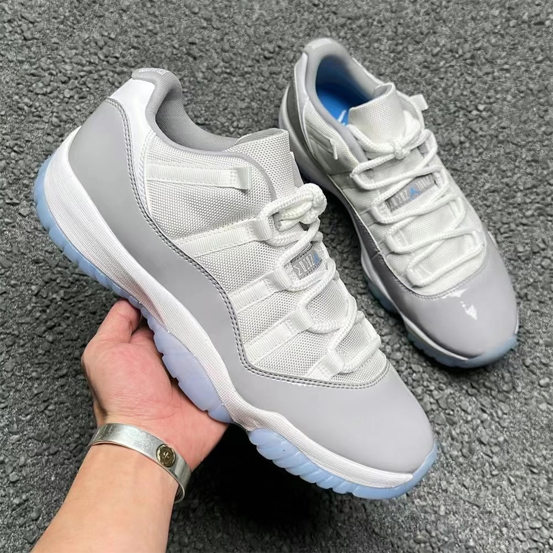 grey and white jordan 11