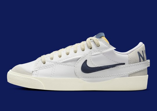 Double Swooshes And Navy Accents Land On The Nike Blazer Low Jumbo