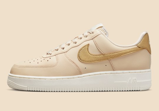 Beige Leather And Gold Swooshes Come Together On This Nike Air Force 1