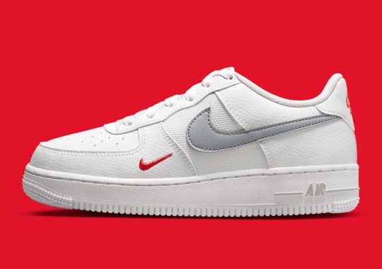 Red And Grey Swooshes Pair To Liven This GS Nike Air Force 1 Low