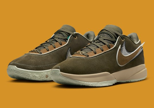The Nike LeBron 20 Gets Wrapped In Olive Suede