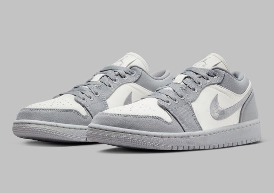 Embroidered Swooshes And Canvas Construction Dress The Air Jordan 1 Low “Steel Grey”