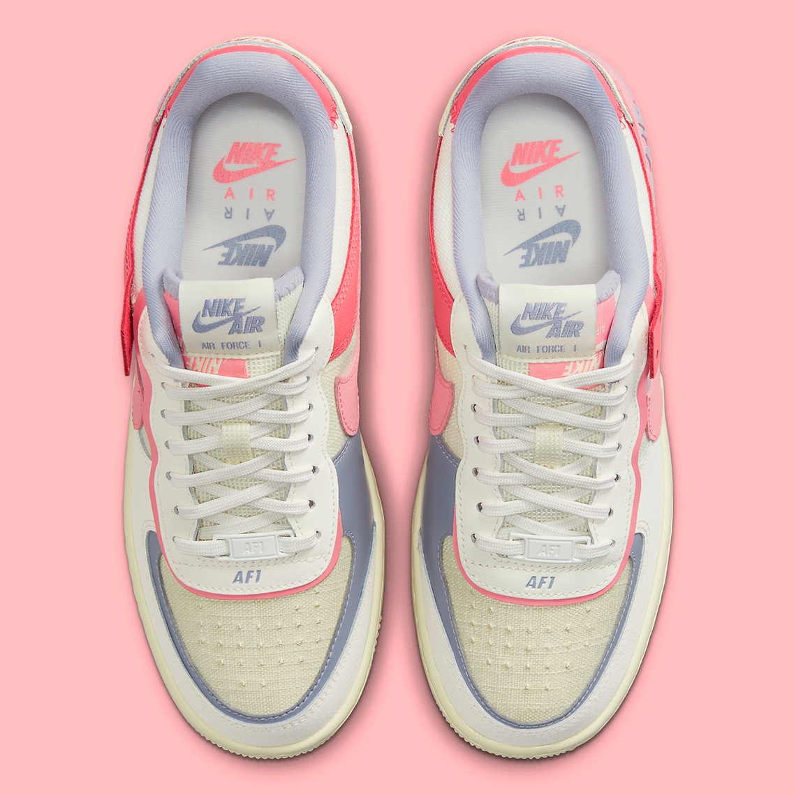 Nike Air Force 1 Shadow Sneakers in Soft Pink and Blue Burgundy Mix