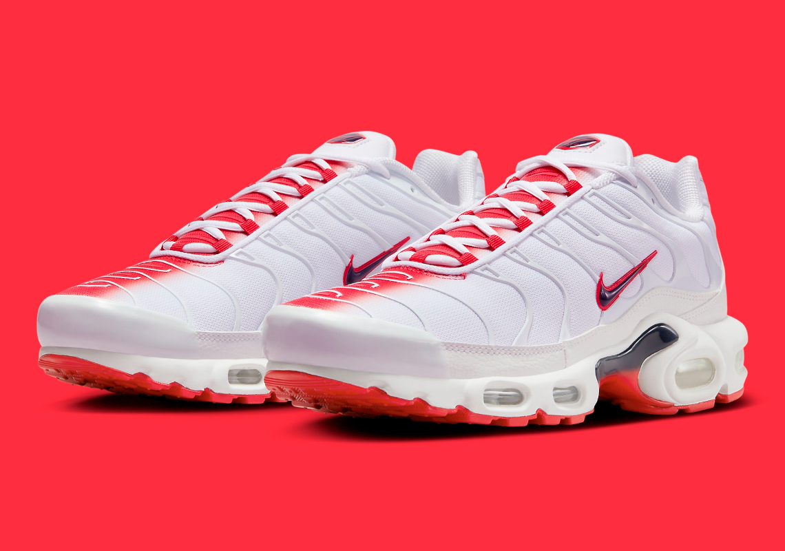 white and red nike tns