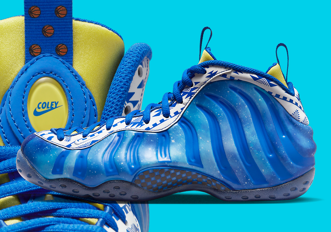 White blue store and gold foamposites