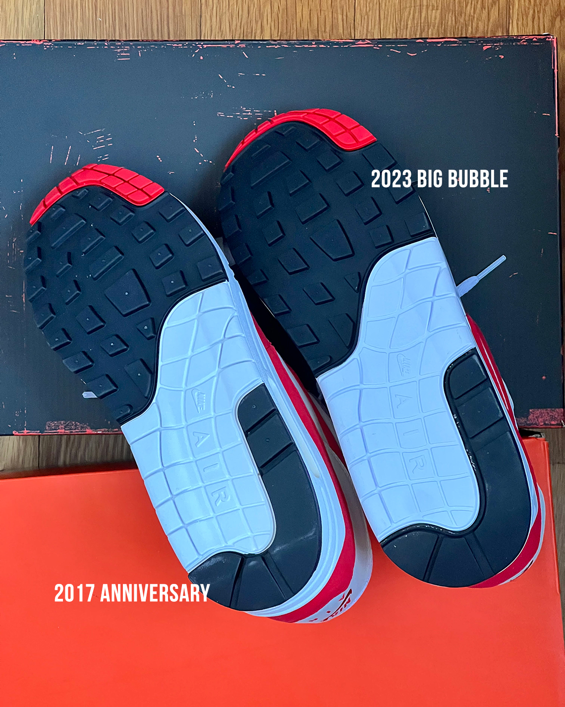 nike soccer air max 1 2017 vs 2023 outsole