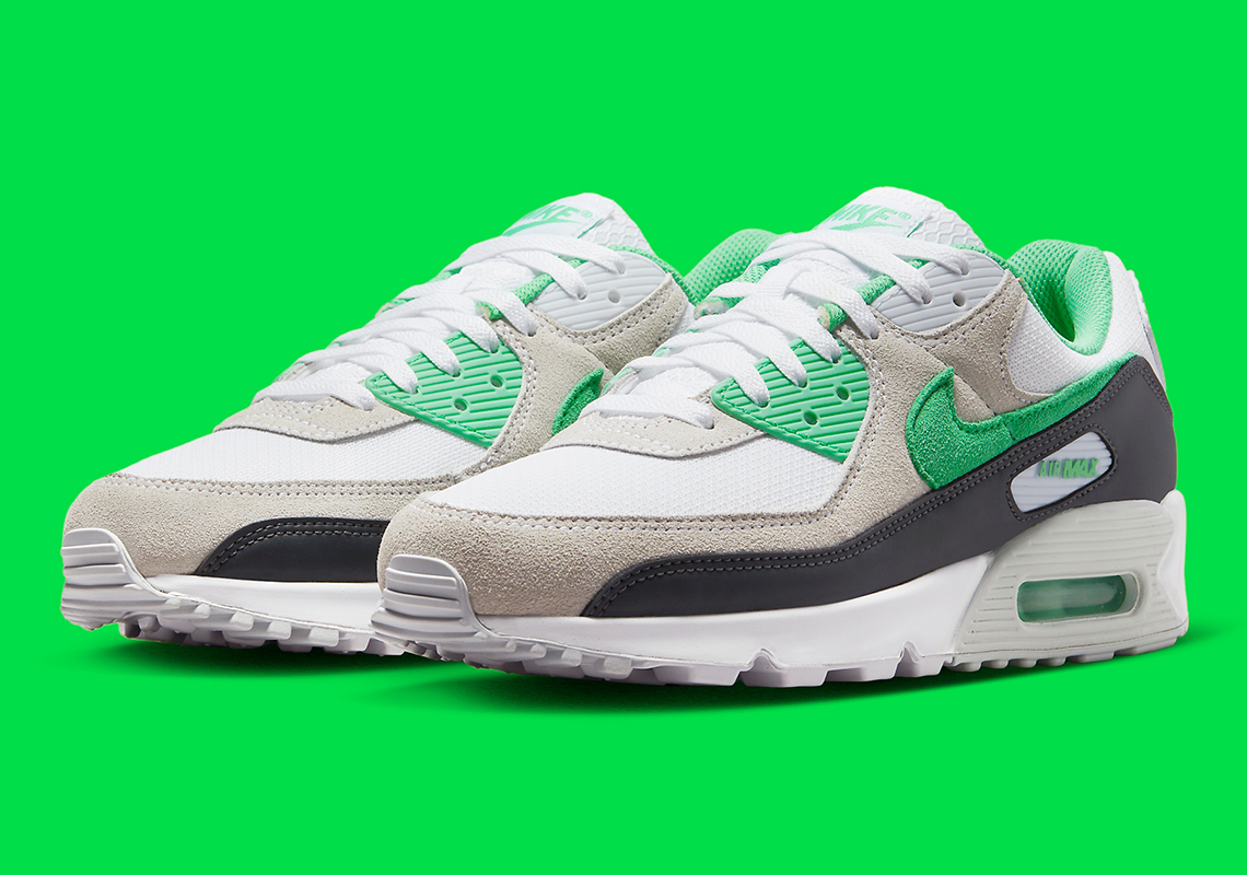 NIKE AIR MAX 90 'WHITE/SPRING GREEN-ANTHRACITE' ₹10,795, UK 7-11 Lace up  and feel the legacy. Produced at the intersection of art…