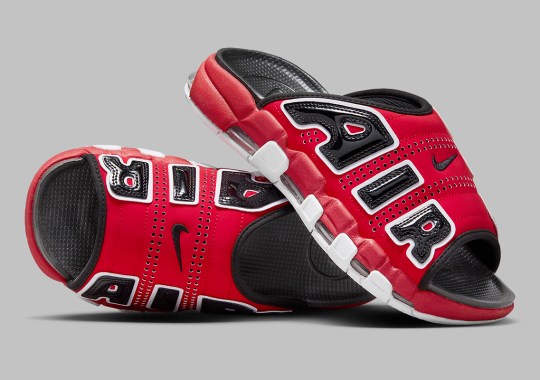 The Nike Air More Uptempo Slide Appears In The Red/Black “Hoop Pack” Colorway