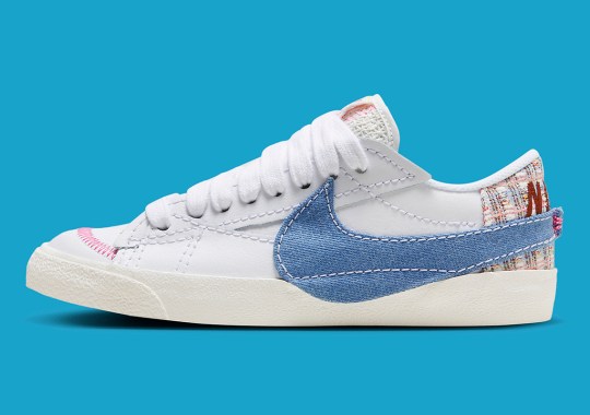 Big Denim Swooshes And Boucle Detailing Outfit This Nike Blazer Low Jumbo