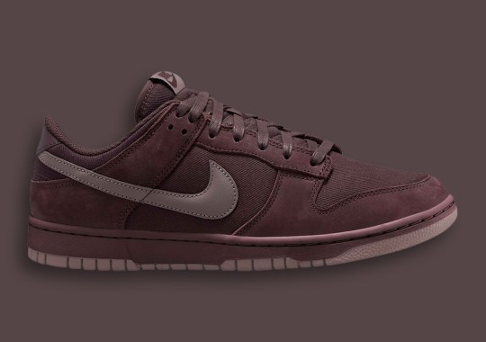 A Sultry Red Bordeaux Floods This Nike Dunk Low Canvas And Suede