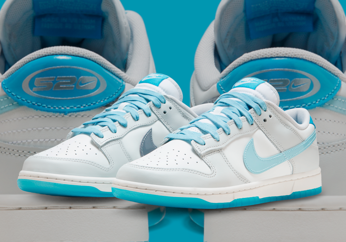 The Nike Dunk Low Appears With Blue TPU Swooshes And “520” Branding