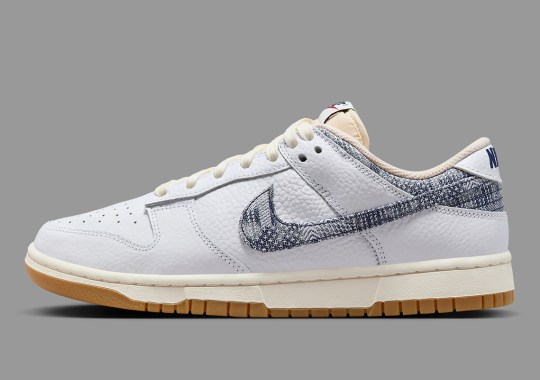 A Navy Abstract Pattern Lands On This Nike Dunk Low’s Swooshes