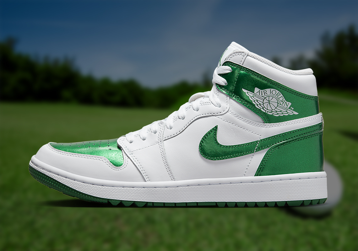 The Air Jordan 1 High Golf Steps On The Course In "Metallic Green"