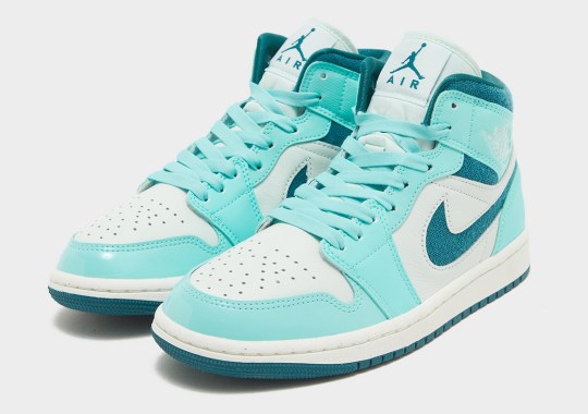 Chenille Swooshes And Aquatic Colors Animate This Air Jordan 1 Mid