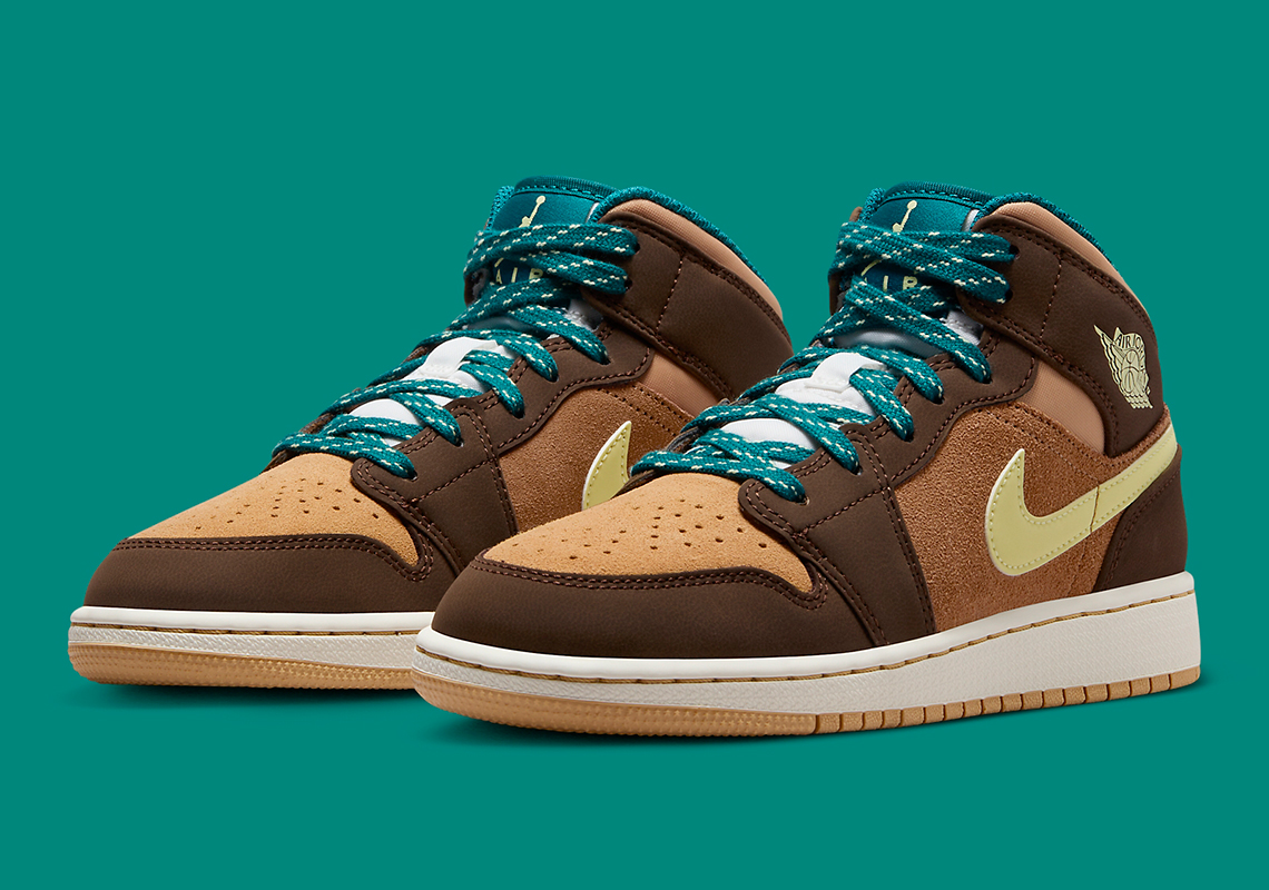 Air Jordan 1 Mid Gs Cacao Wow Geode Teal Dz6335 200 2