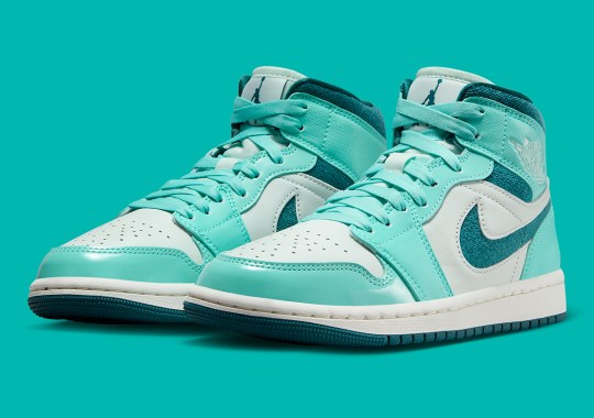 Chenille Swooshes And Bleached Turquoise Animate This Air Jordan 1 Mid