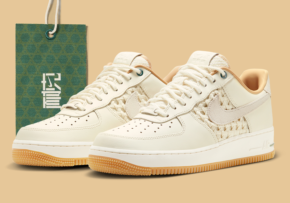 The Nike Air Force 1 Low "NAI-KE" Roster Expands With A Cream-Colored, Partly-Woven Style