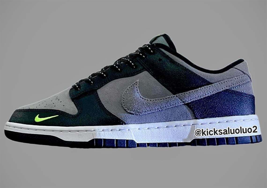 "Volt" Branding Animate This Understated "Grey/Black" Nike Dunk Low