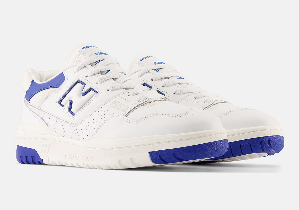 Яркие замшевые кроссовки new balance White Blue Bb550swc 4