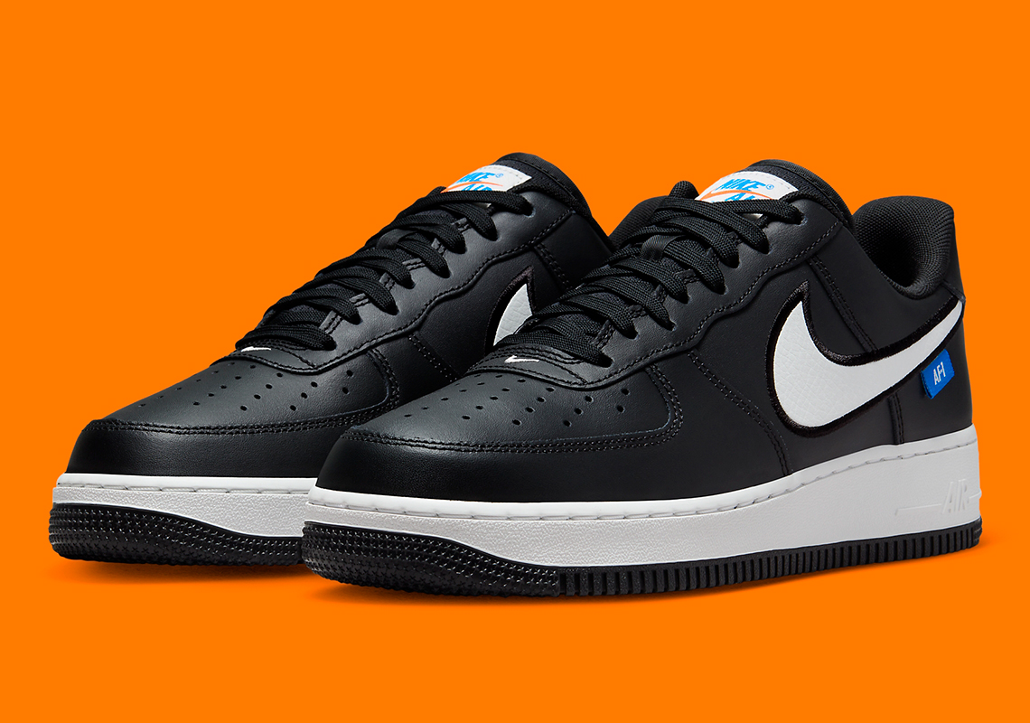 This Nike Air Force 1 Low “Black/White” Features Vibrant Blue Branding