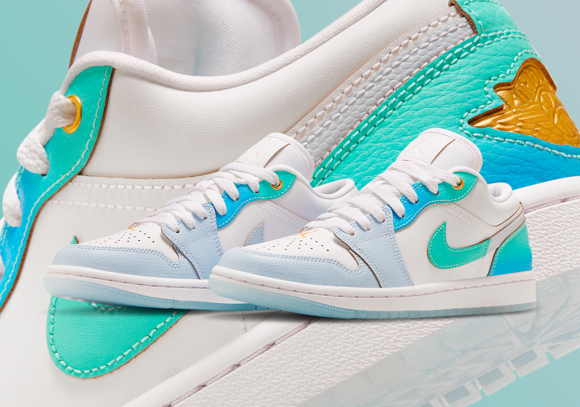 The Air Jordan 1 Low Appears With Blue Gradients And Golden Accents