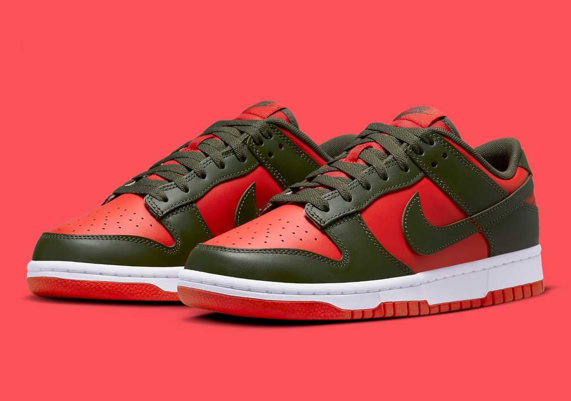 Official images of the Nike Dunk Low “Mystic Red” in Freddy Krueger color  schemes🔪 Releasing later this year for $110! #nikedunk