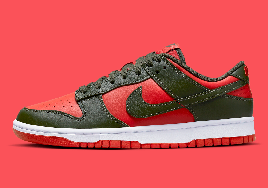 Official images of the Nike Dunk Low “Mystic Red” in Freddy Krueger color  schemes🔪 Releasing later this year for $110! #nikedunk