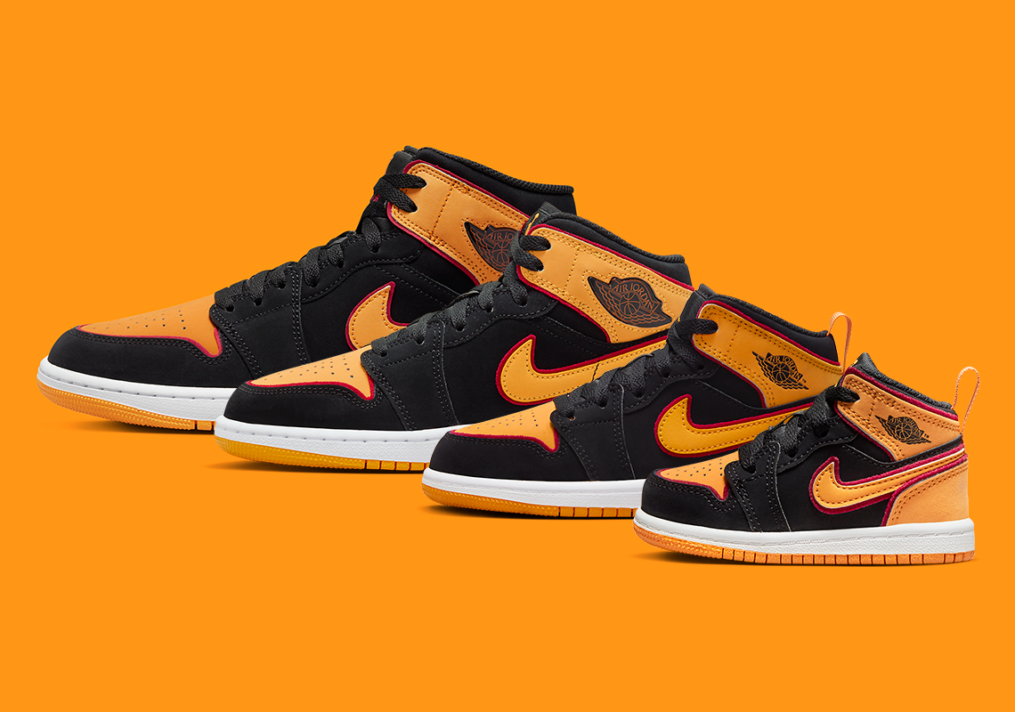 An Air Jordan 1 Mid “Vivid Orange” Releases For The Whole Family Come Fall