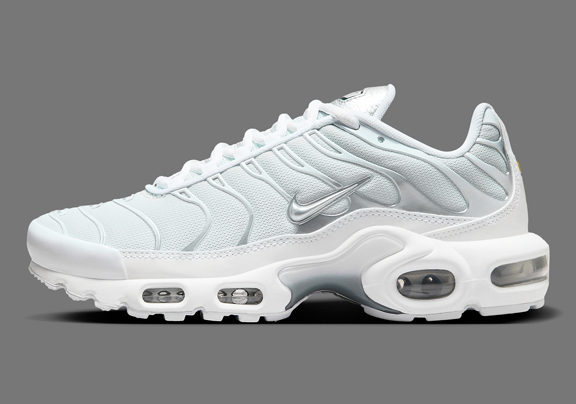 The Nike Air Max Plus Dazzles In White And Metallic Silver